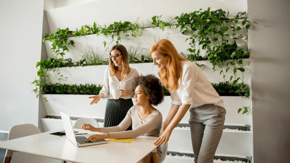 Women working in a sustainable office environment
